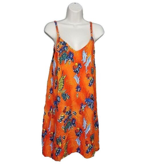 Island Planet M/L Pull On Orange Sleeveless Shift Swing Hawaiian Tropical Dress - Picture 1 of 16